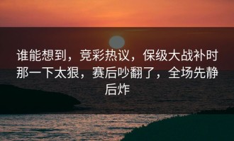 谁能想到，竞彩热议，保级大战补时那一下太狠，赛后吵翻了，全场先静后炸