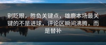 别眨眼，胜负关键点，雄鹿本场最关键的不是进球，评论区瞬间沸腾，而是替补